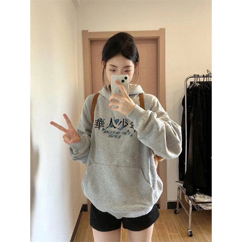 CX293-P51重磅纯棉银狐绒加厚灰色连帽卫衣女2025新款设计感,男装卫衣,电商B323A