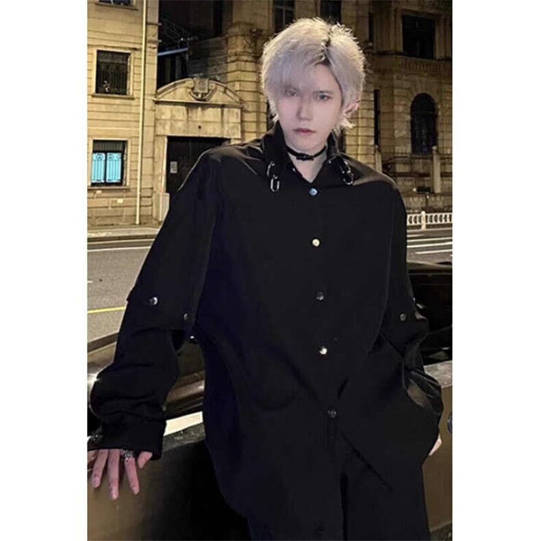 春秋装新款长袖衬衫男宽松设计感时尚金属拼接个性衬衣外套C27,男装衬衫,星座1116A（原606A-3）