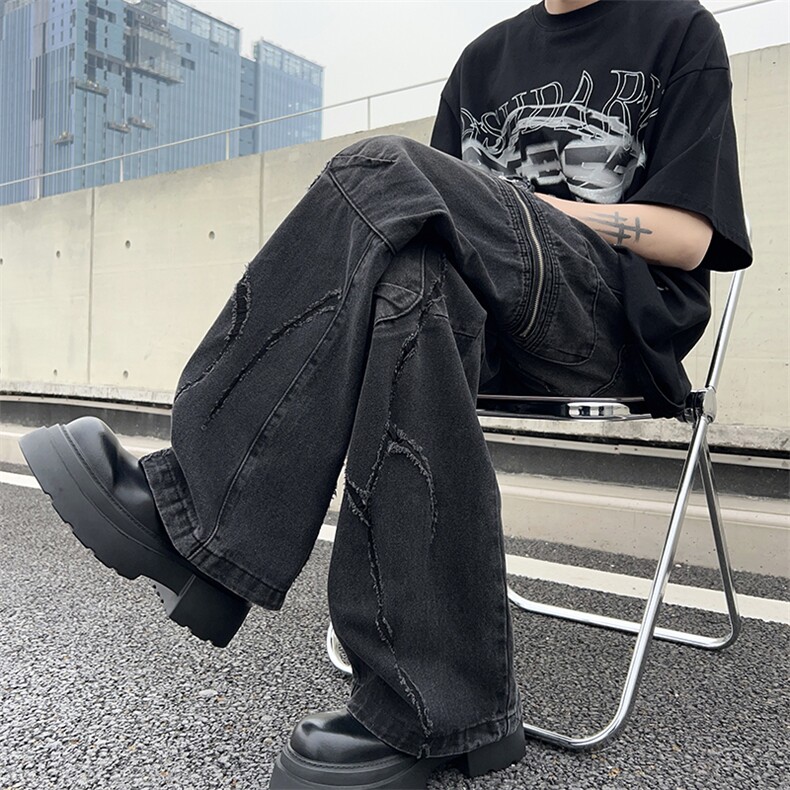 潮流磨破水洗多口袋牛仔裤百搭宽松直筒休闲工装阔腿裤80733-p52,男装牛仔裤,星座1008-2