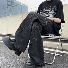 潮流磨破水洗多口袋牛仔裤百搭宽松直筒休闲工装阔腿裤80733-p52，男装牛仔裤，星座1008-2