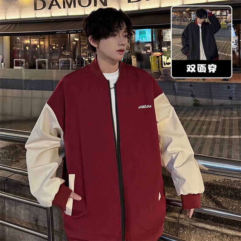 特批P55无差价春新安哥拉红满天星两面穿夹克男潮立领棒球服J2667图片