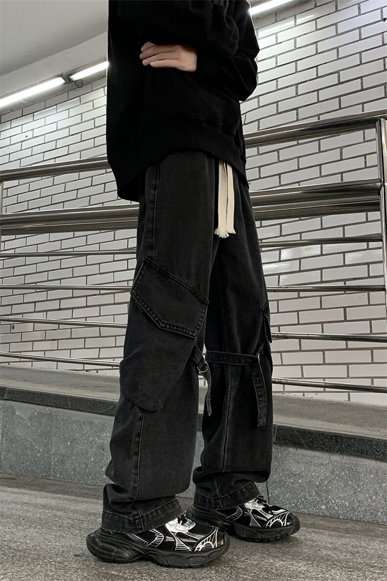 26春款潮流百搭大口袋长裤街头风机能工装牛仔裤K431P65控89,男装牛仔裤,电商A102B