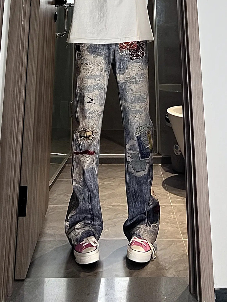 档口现货美式数码印花牛仔裤XZ610A-N4033-特P63,男装牛仔裤,星座610A