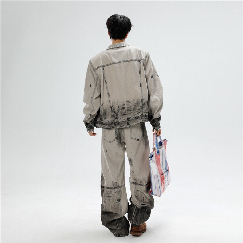 得物品质秋冬款男女牛仔套装扎染运动套装有垫肩TZ8225P140,男装休闲套装,星座1013-1