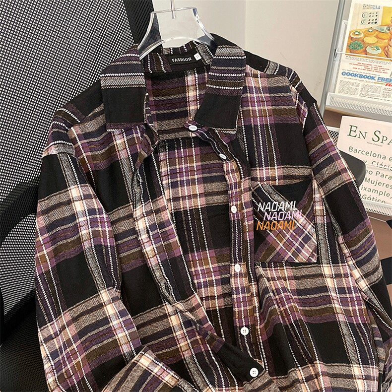 F178-P452024新款百搭休闲格子衬衣春季潮牌oversize衬衣男现货,男装衬衫,星座512-6