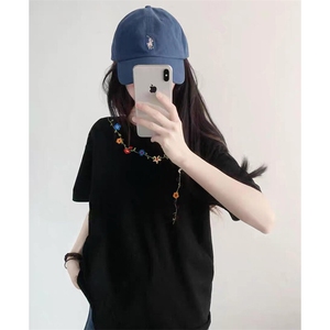 万针全刺绣工艺抖音得物高品质260克重磅纯棉双纱美式高街短袖T恤图片