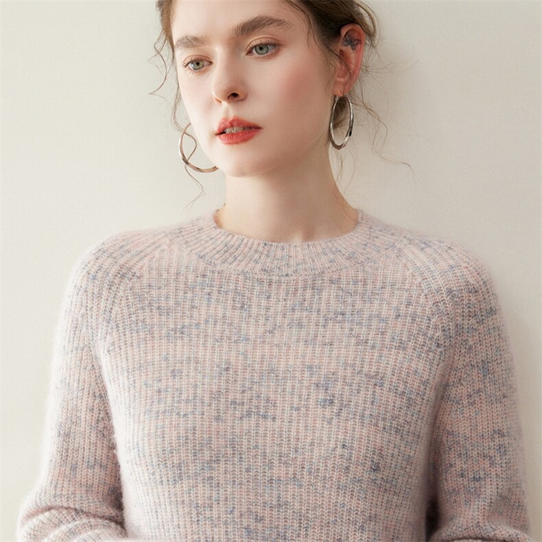 美丽花纱~软糯山羊绒衫秋冬女士圆领加厚毛衣打底宽松保暖针织衫,女装羊绒衫,纳丰羊绒