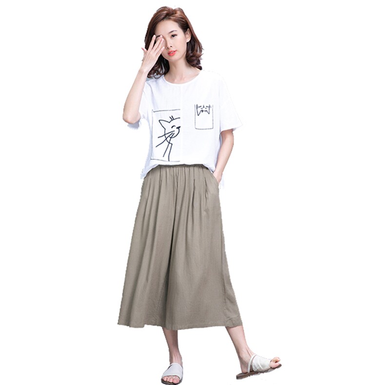 套装/套裙2021年夏季圆领印花气质百搭优雅阔腿裤,女装套装/套裙,独衣靓