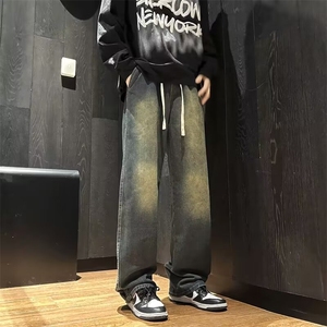 美式复古水洗直筒牛仔裤男痞帅潮牌宽松阔腿高街长裤70226-p45图片
