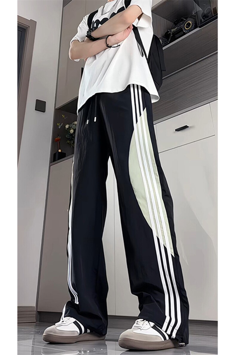 美式高街条纹速干冰丝裤子男夏薄款伞兵工装裤拼接运动裤KZ057P45,男装休闲裤,电商B312