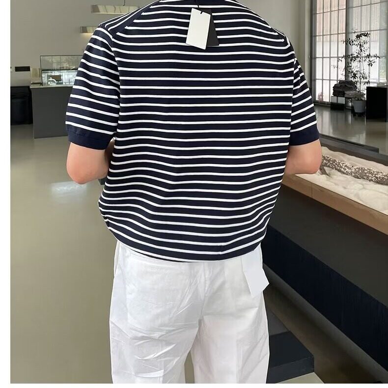 网络图现货！条纹T恤新款圆领上衣潮流休闲半袖R2215-P45,男装T恤,星座1005-6