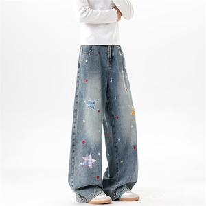 【现货】XZ1218 BK5144 特价P51 美式复古星星贴布牛仔裤图片