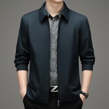 中青年男装夹克男外套22春季新款纯色翻领夹克衫商务休闲男士上衣图片