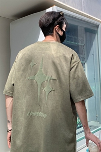 1麂皮绒重磅260克短袖发泡印花大码M-5XL短袖T恤男DT77016P38控58图片