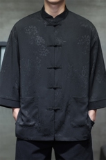 2025夏季新款男士风竹子提花衬衫宽松大码立领上衣CS2503-P70，男装衬衫，电商A008