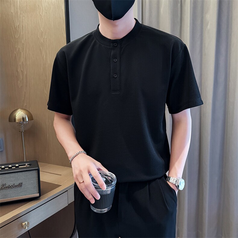 夏打底衫纯色亨利领纯色圆领T恤短袖社会小伙A236-82559-特P38,男装T恤,电商A236