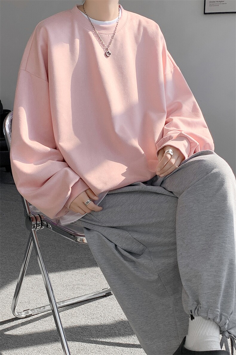 5XL-M大码卫衣男2024春麂皮绒潮流落肩圆领宽松长袖T恤WY09特P28,男装T恤,电商D206-1