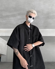 提花短袖衬衫男垂感休闲设计感小众痞帅衬衣C4549，男装衬衫，星座1116A-1（原606A）