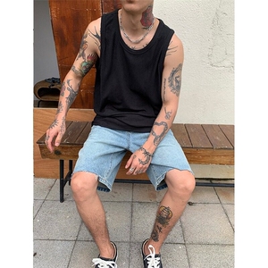 日系街头薄款纯色背心男士宽松无袖t恤运动健身外穿坎肩汗衫 DX37图片