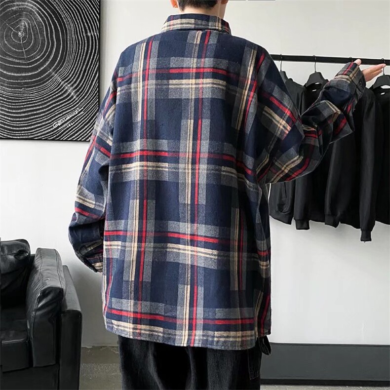 春季格子长袖衬衫男港风日系外套ins痞帅衬衣CK1819P35,男装衬衫,星座1116-2