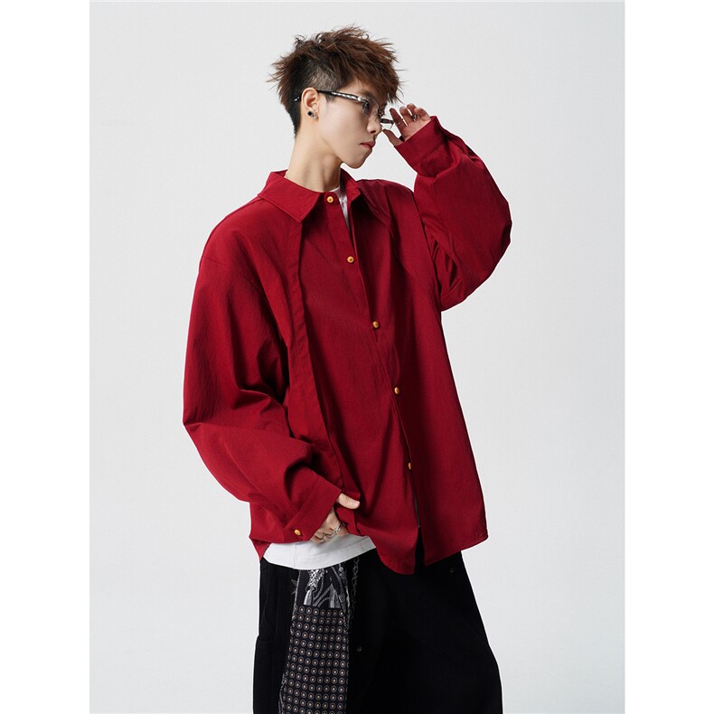 CS1159-特P33控58秋季潮流大码拼接高级感痞帅衬衫宽松外套男,男装衬衫,电商A059