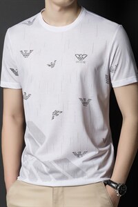 t恤男夏季新款短袖T恤中年男士商务休闲圆领短袖男纯色印花打底衫图片