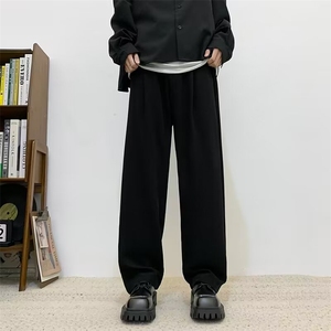男新款青少年时尚休闲免烫拖地裤阔腿裤X312P40,背带裤帽子的搭配图片