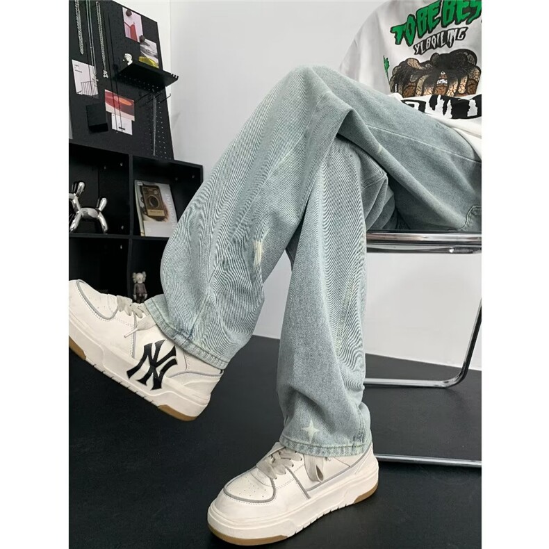 港风夏款男牛仔裤十字架印花直筒宽松长NK6004P50,男装牛仔裤,星座1013-1
