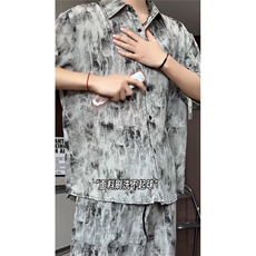 短袖衬衫男+短裤男套装男100%聚酯纤维M-5XL大码TZ78717P50控98，男装牛仔裤，星座226-1