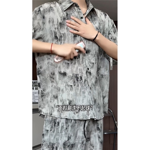 短袖衬衫男+短裤男套装男100%聚酯纤维M-5XL大码TZ78717P50控98图片