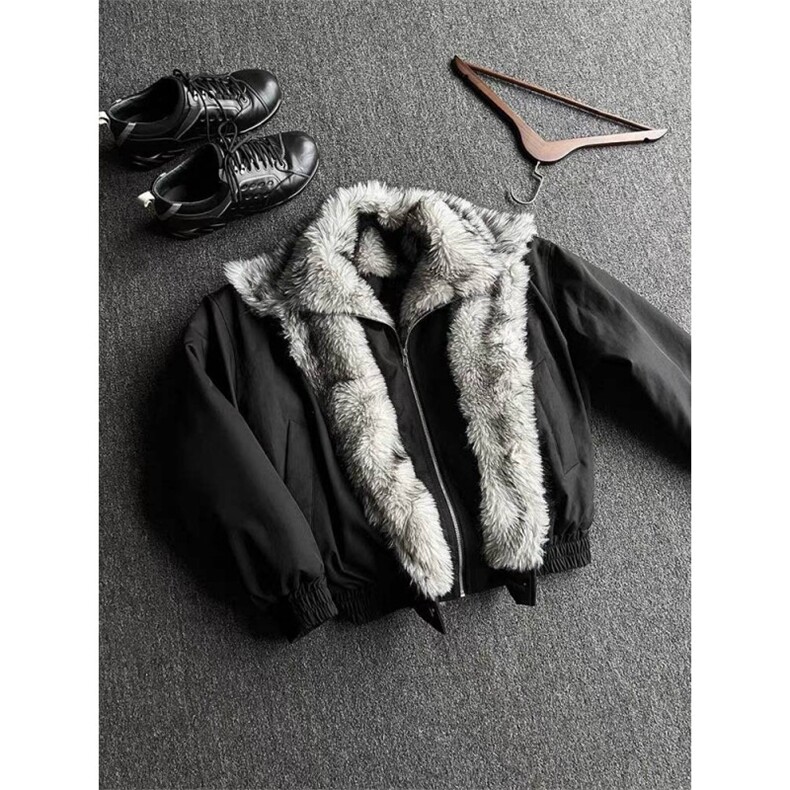 冬季牌情侣美式座山雕加厚外套宽松假两件毛领棉服LM52111-P139,男装棉衣,星座1008