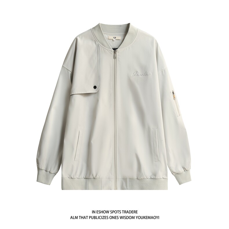 白底秋装宽松防水棒球领飞行服绣花夹克女装秋季大码外套S229-P88，男装夹克，电商A233-2