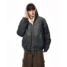 美式连帽牛仔棉服男女水洗重磅座山雕毛领复古加绒加厚夹克外套潮，男装夹克，星座715-4