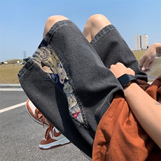 牛仔短裤男夏季港风高街水洗拼接五分裤子潮流insXD22963-P45，男装牛仔裤，电商A042