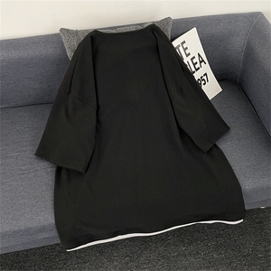 夏季小众设计感假两件短袖T恤男女潮牌简约百搭圆领上衣T068-P42图片