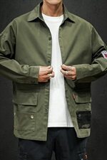 19秋冬日系宽松工装大码迷彩撞色口袋落肩夹克衬衣JK913-P50，男装夹克，电商A009A（原A058A）