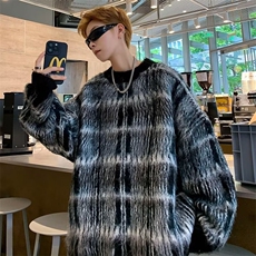 韩版慵懒风软糯设计感套头格纹毛衣男MY228P48，男装针织衫/毛衣，星座1116-2