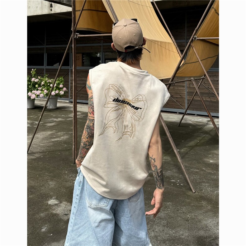 现货2025夏嘻哈项链字母麂皮绒背心无袖T恤A025-B349-P25控38,男装背心/马甲,电商A025