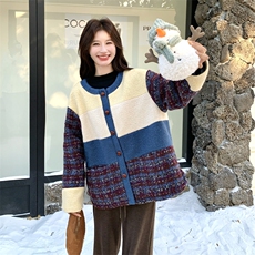 现货！2C056-7091-P195控298（撞色拼接夹棉里布羊羔毛外套），女装毛呢外套，2C056