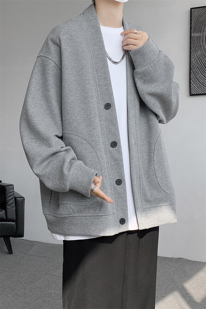 8XL-M春季开衫V领卫衣男港风日系慵懒风痞帅长袖上衣服外套KS001,男装卫衣,电商B312