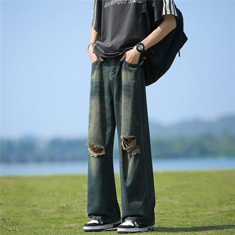 牛仔裤男潮牌柔软宽松直筒阔腿长裤男生美式潮牌工装休闲裤子男款,男装牛仔裤,星座1013