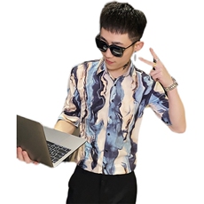 312A-117-P55新款社会小伙中袖衬衫韩版潮流男士五分袖衬衣B，男装T恤，星座312A-5