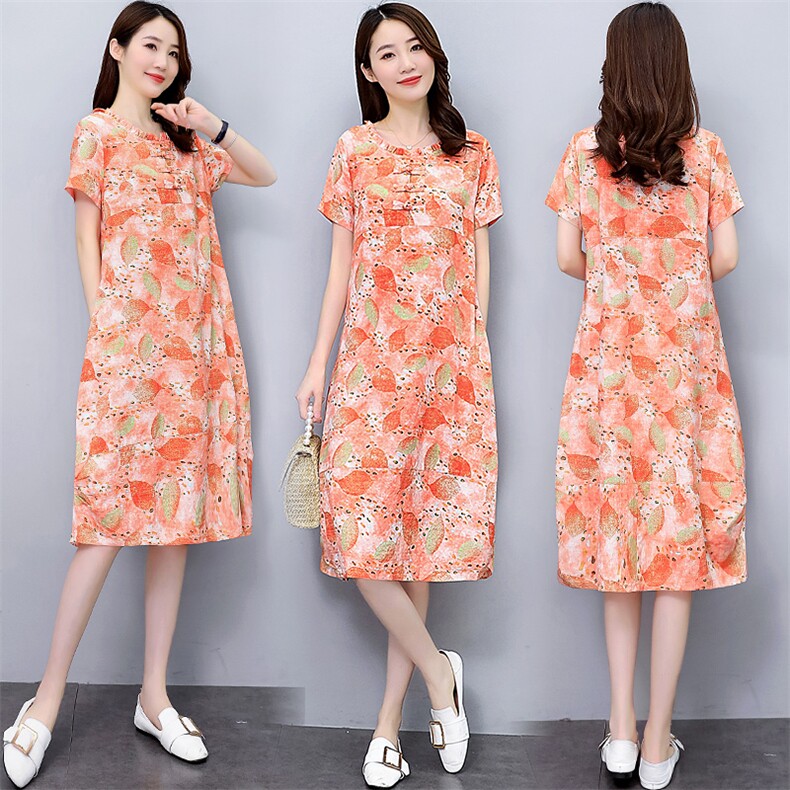 棉麻碎花连衣裙2025新款夏季薄款宽松显瘦小个子休闲复古亚麻裙子，女装连衣裙，三木叶子