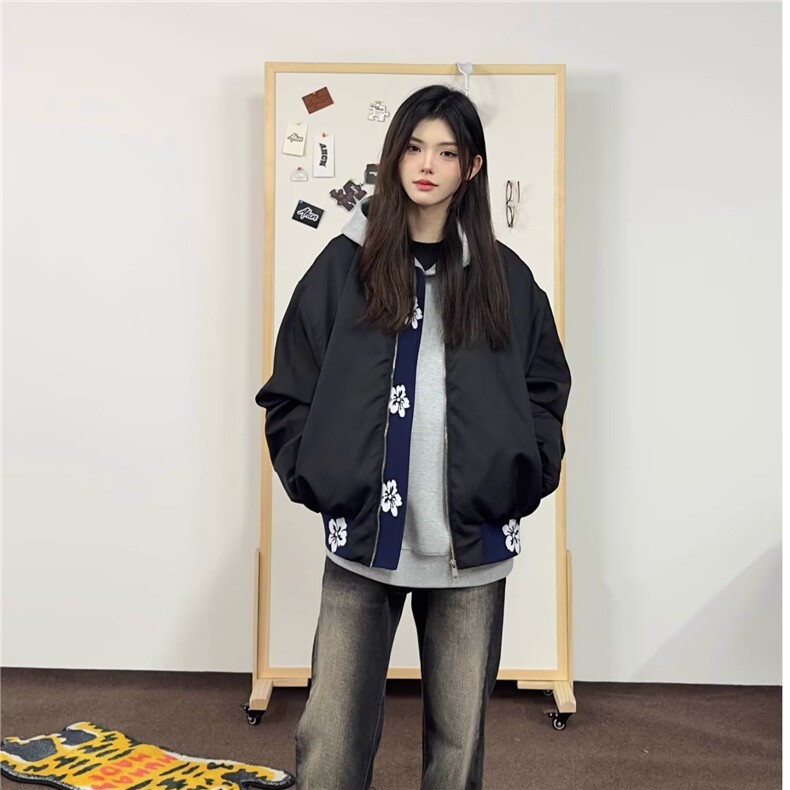 ins韩版潮流男女情侣拼接刺绣撞色棒球领夹克棉衣冬季青少年棉服,男装夹克,星座506A