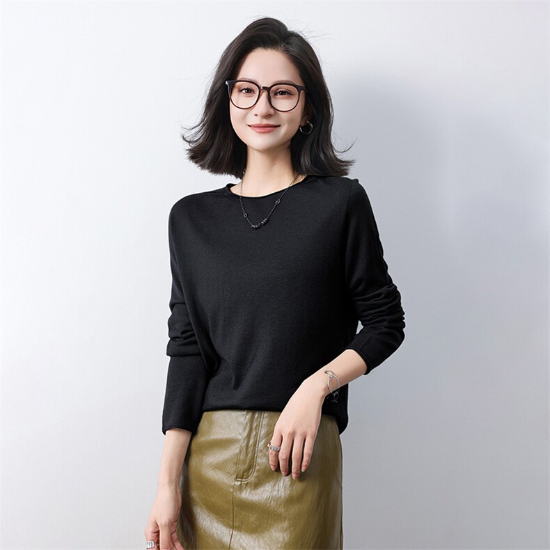修身减龄百搭舒适女士圆领针织打底衫,针织衫/毛衣,庆大羊绒