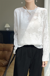 时尚中式缎面小衫防晒衫女长袖提花罩衫薄款上衣空调衫夏季慵懒风图片
