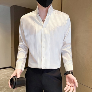 店主风条纹大V领条纹衬衫社会小伙痞帅衬衣301A-1/CS610/P55图片