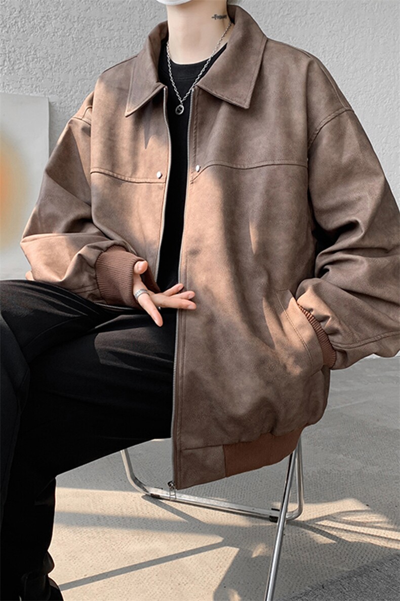 8XL-M脏脏痞帅皮衣外套男秋冬加厚PU皮夹克宽松大码皮袄JK006P95,男装夹克,电商B312