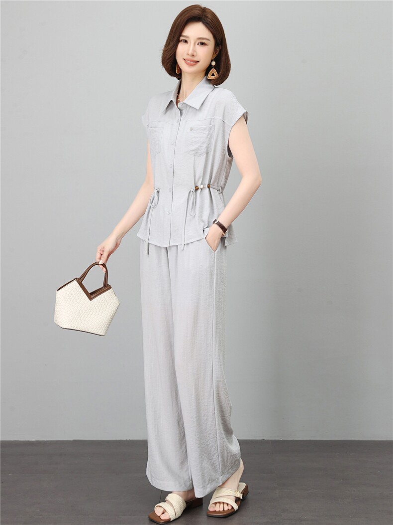 套装女2026年夏季新款时尚宽松中年妈妈大码亚麻长裤两件套,女装套装/套裙,江忆布依