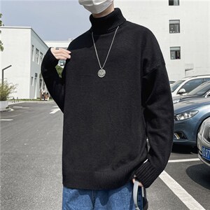 大量现货高领毛衣男秋冬痞帅ins宽松情侣纯色休闲针织衫 M182-P30图片